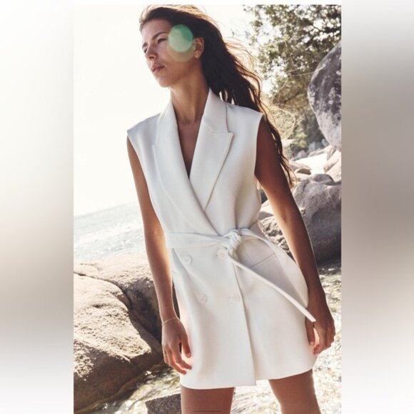 ZARA LONG BELTED DOUBLE BREASTED VEST - Picture 3 of 7